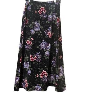 Vintage Maxi Skirt Black Floral Y2K  Whimsigoth Dark Romance Garden Party Sz 10